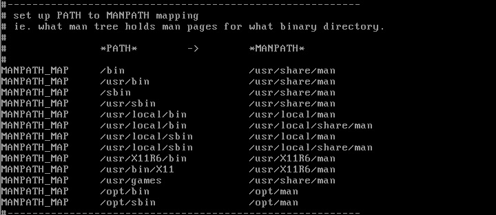 Рис. 2-3. Файл /etc/man_db.conf с настройкой каталогов man в Fedora.