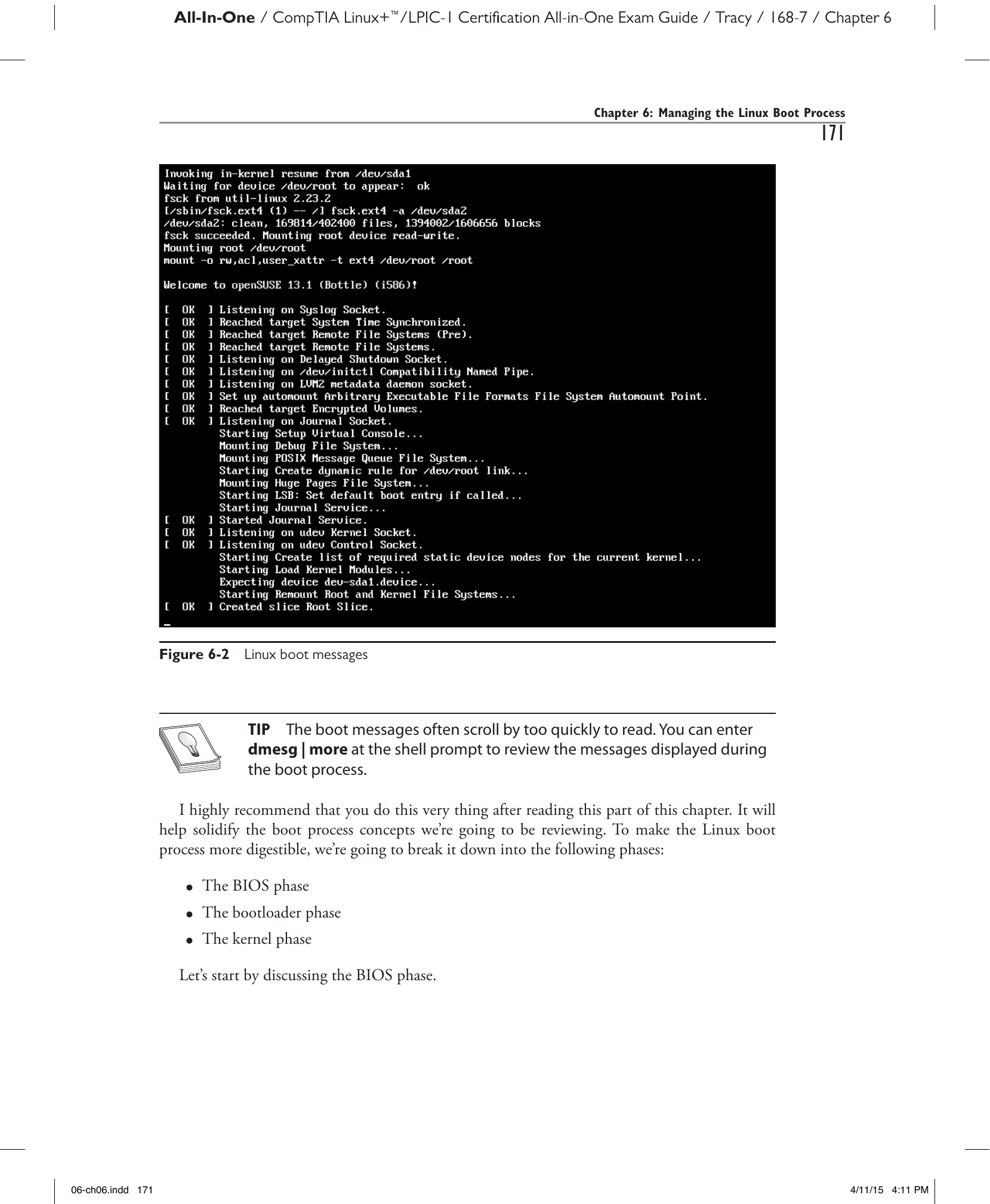 Рис. 6-2. Загрузочные сообщения Linux.